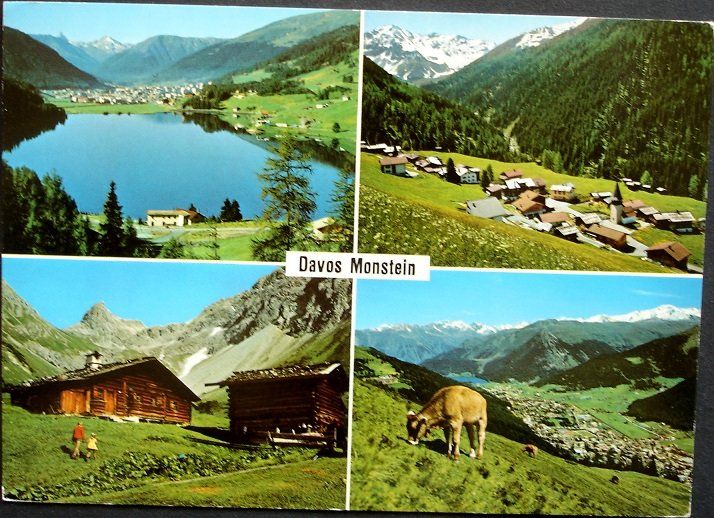 Cartoline postali: DAVOS MONSTEIN Alphütten - Inneralpen mit Krummhörnli - Kuh – Usato da Jona venduto da philajona