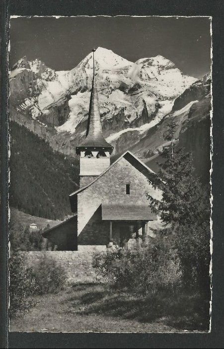 Cartoline postali: Kandersteg Kath. Kirche und Blümlisalp – Usato da Lausanne venduto da Polo07