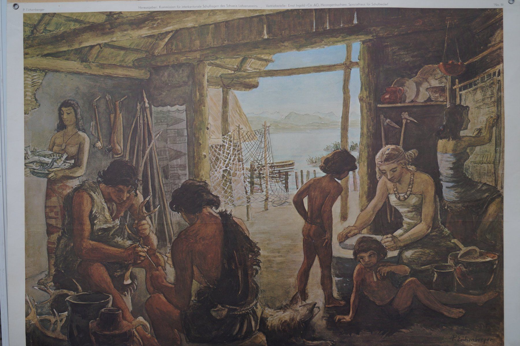 Poster & Bilder: Pfahlbauer (Palafitte)   Schulwandbild – P. Eichenberger – Gebraucht aus Härkingen von sammelbecken 1