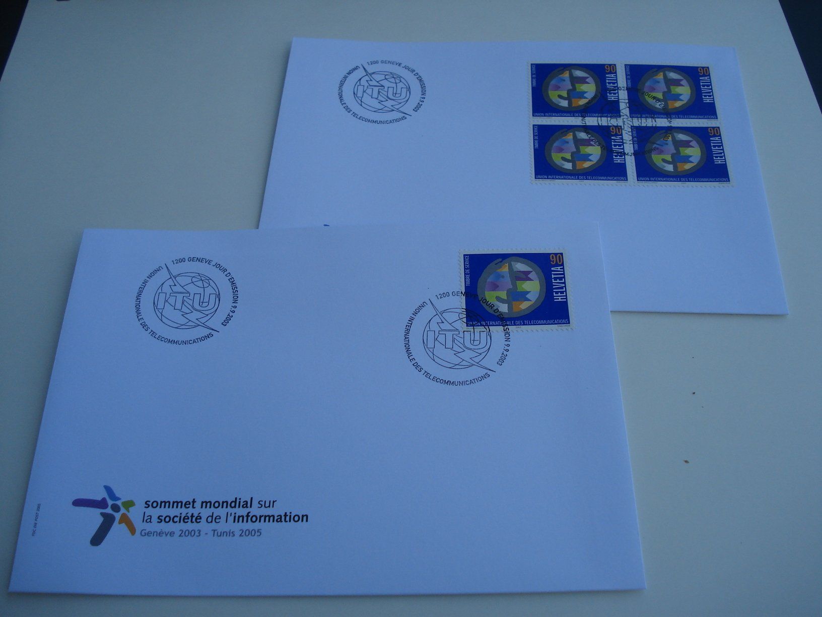 Tutti i francobolli: Sondermarke 2003, ITU, FDC Einzel + 4erblock, 2 Bel – Usato da Niederwil AG venduto da morostahu 1