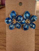 Ohrstecker trendy Blume blau-gold