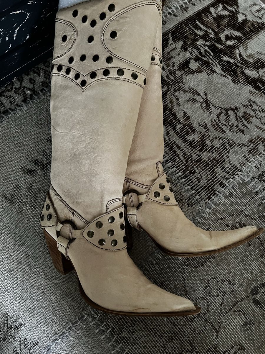 Scarpe da donna: Vera Gomma Stiefel beigefarbene Leder – Nuovo (secondo la descrizione) da Rorschach venduto da lvi_p29s 4