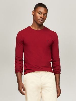 NEU: Tommy Hilfiger Herren Langarm Slim Fit Tee Burgundrot M