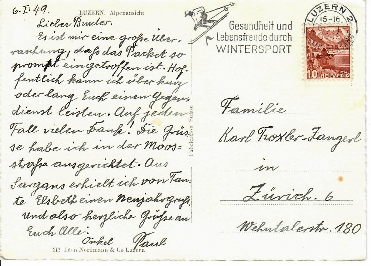 Cartoline postali: Luzern 1949 – Usato da Hochdorf venduto da Ziegel-16 1