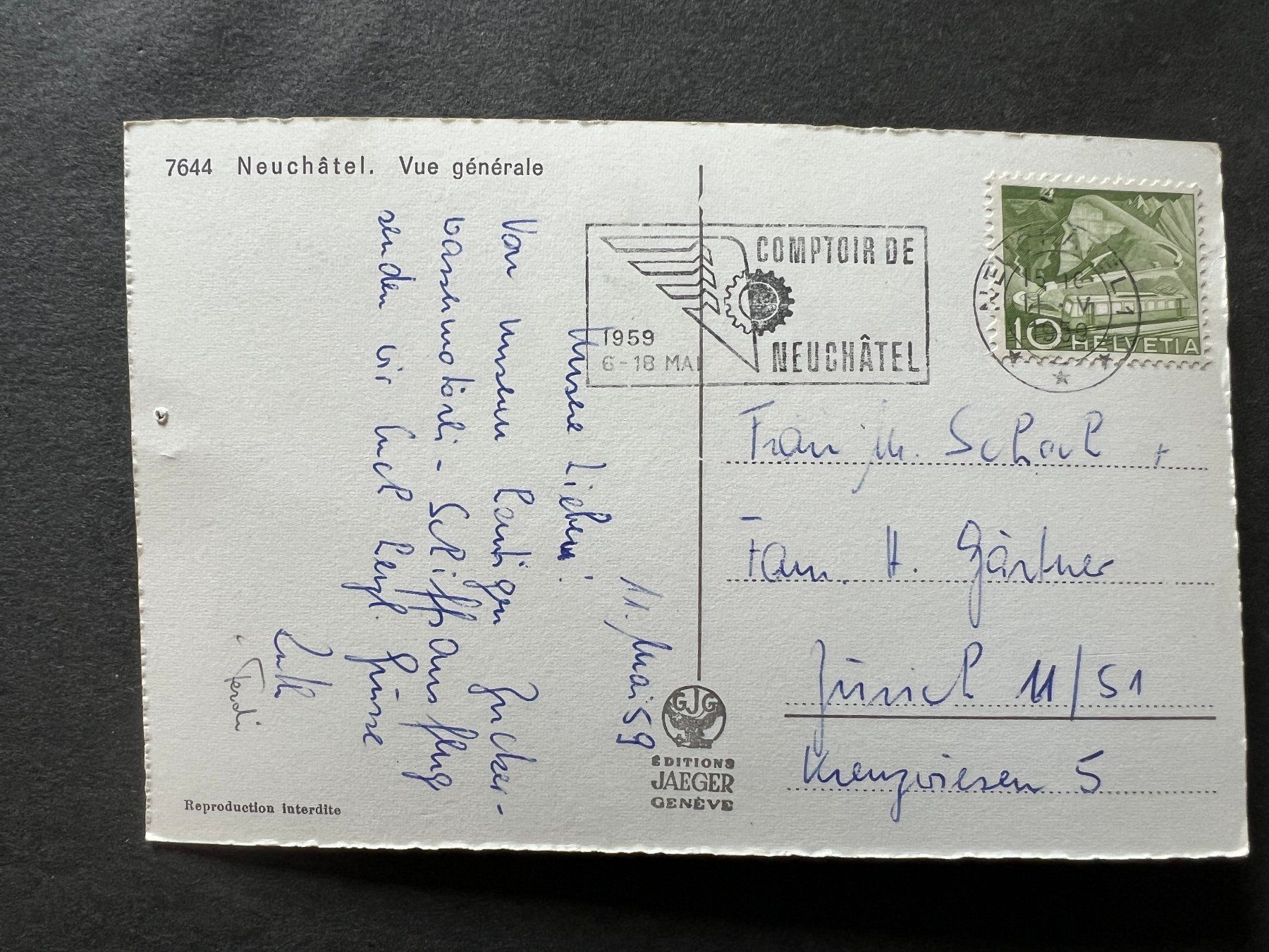 Cartes postales: Ansichtskarte Neuchatel 1959  (M207) – D'occasion à Hinwil par Sidi4 1
