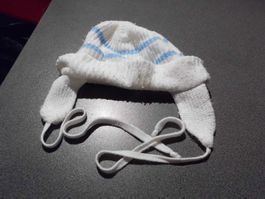 Mütze, One Size, weiss, blaue Streifen