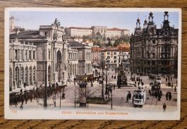 Zürich, Bahnhofplatz, Pferdewagen, Strassenbahn