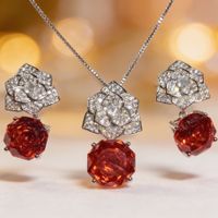 Parure collier et boucles d'oreilles rouge orangé