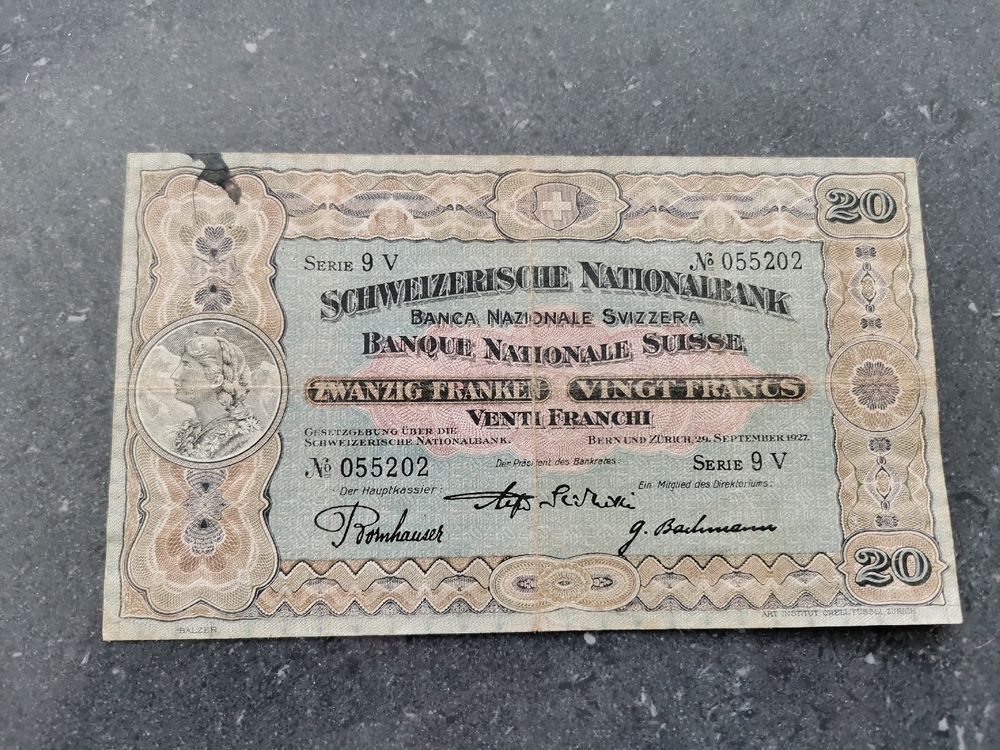 Alte 20 CHF Note von 1927 - Selten! Sammlerstück! (Gebraucht) in ...