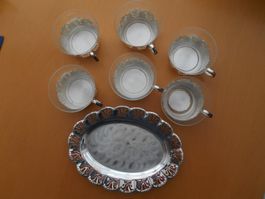6 Teetassen mit kleinem Tablett