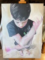 Barbara Cardone, Huile sur toile, portrait d'enfant jonglant