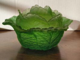 Vintage Bonbonnière Glas Kohlform grün mattiert Videpoche