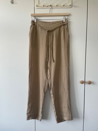 NILE Leinenhose Gr. XS – 100% Leinen, Beige mit Flechtgürtel