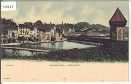 Luzern - Kapellbrücke und Wasserturm - Litho