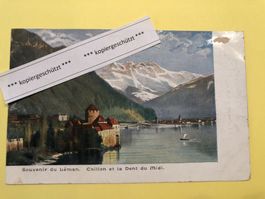 Chillon et la Dent du Midi, Souvenir du Léman, AK alt
