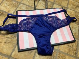 Victoria's Secret blu raso con pizzo - Taglia L Nuova!