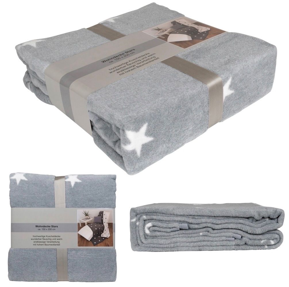 Coperte: Kuscheldecke 200x150cm Stern-Motiv hellgrau/creme – Nuovo e nell'imballaggio originale da Basel venduto da Seifehuesli