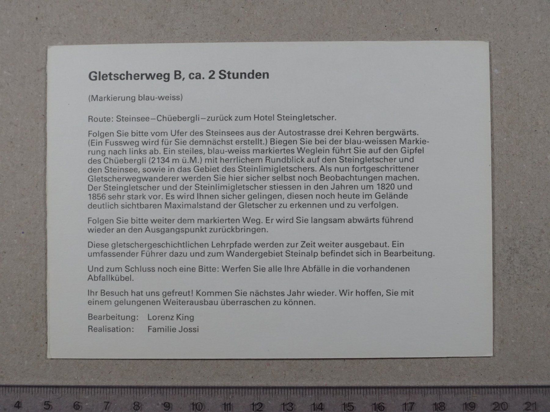 Cartes postales: Werbekarte Gletscherweg, Hotel Steingletscher – D'occasion à Lenzburg par fh1 1