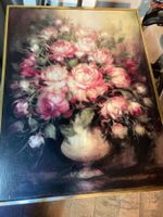 Sergio Cecchi Peinture à l'huile  roses bouquet cadre doré