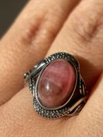 Vintage-Ring mit Rhodochrosit Naturstein Verstellbar