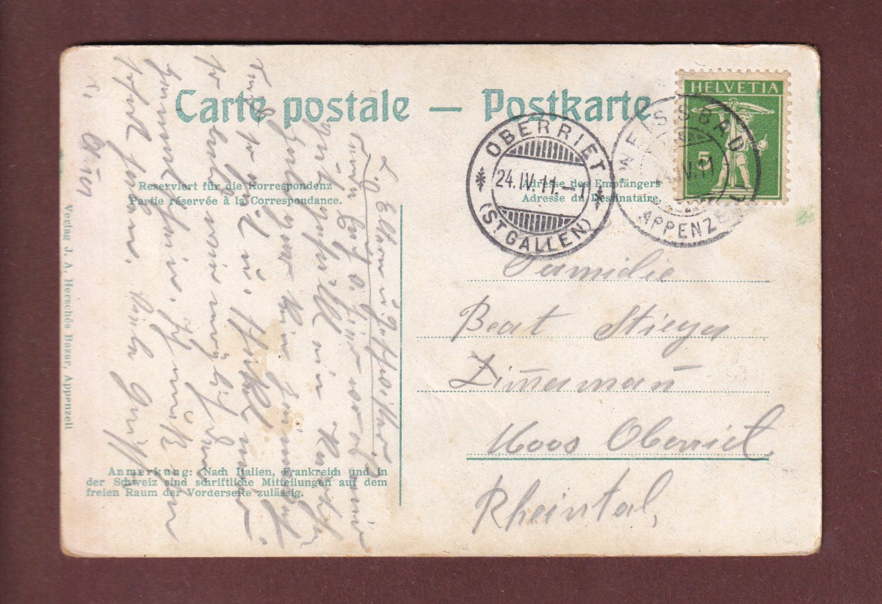 Cartoline postali: WEISSBAD bei Appenzell - 1911 – Usato da Pully venduto da nicecards-shop 1