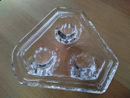 Kerzenständer aus Glas + 3 Kerzen / Glasi Hergiswil