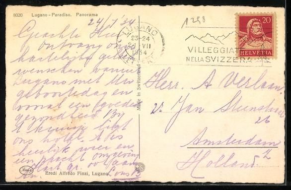 Cartes postales: AK Lugano, Paradiso, 1934 – D'occasion à Berlin par bartko-reher 1