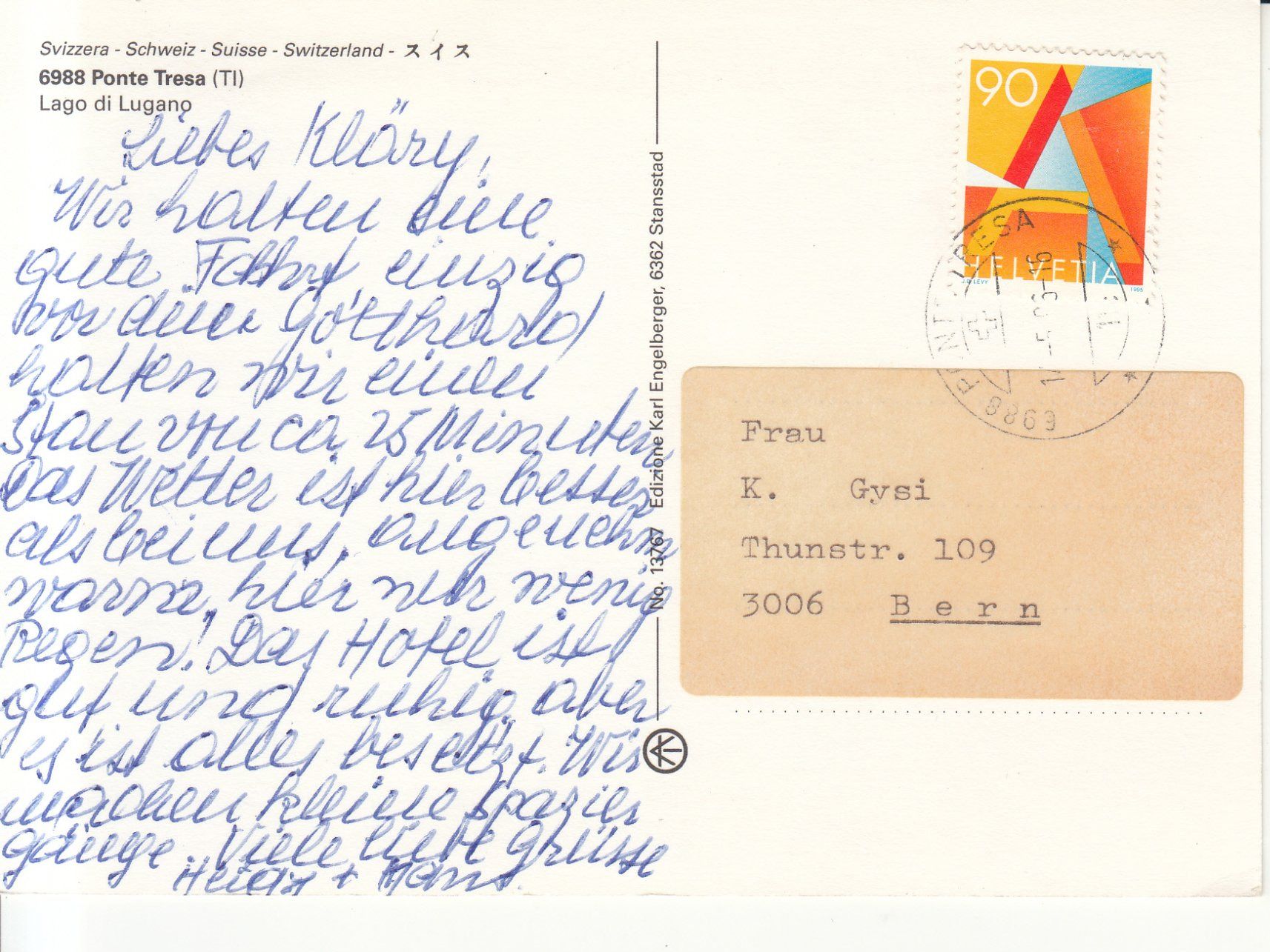 Cartoline postali: Ponte Tresa 1996 – Usato da Bürglen TG venduto da StampGraf 1