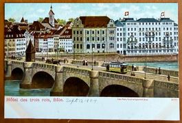 AK: BASEL - Tram, Hotel des Trois Rois 1904