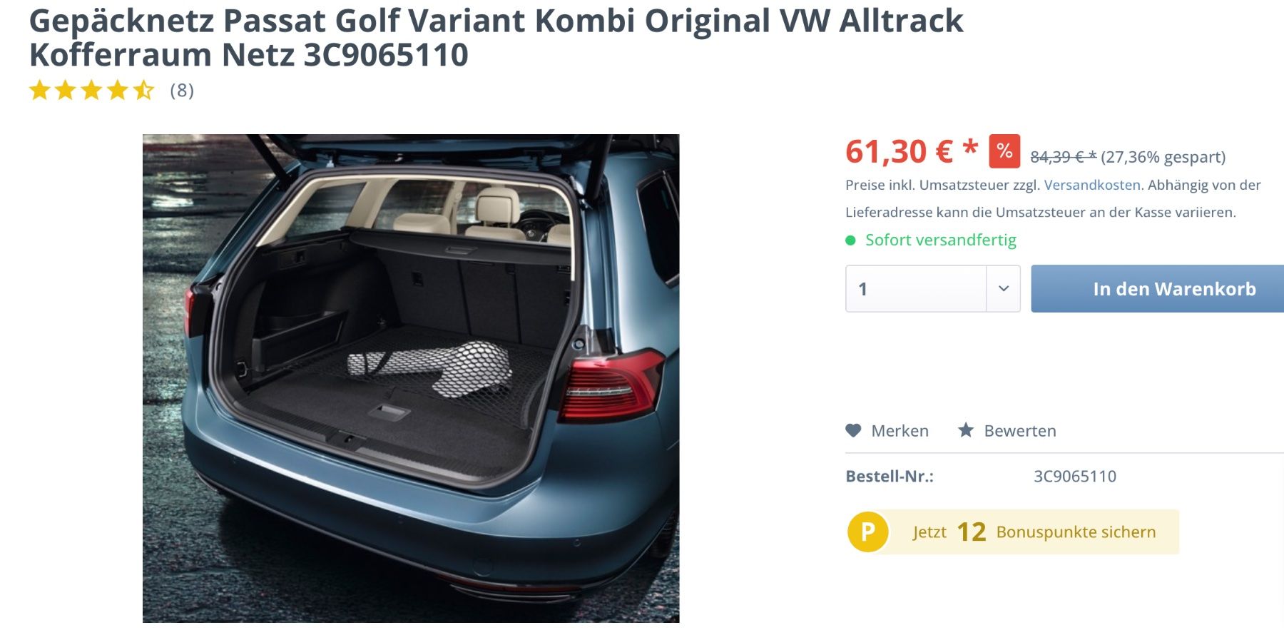 Volkswagen Accessori per altri veicoli: Original VW Gepäcknetz 3C9 065 110 Passat Variant – Nuovo e nell'imballaggio originale da Oberkulm venduto da angela_05 5