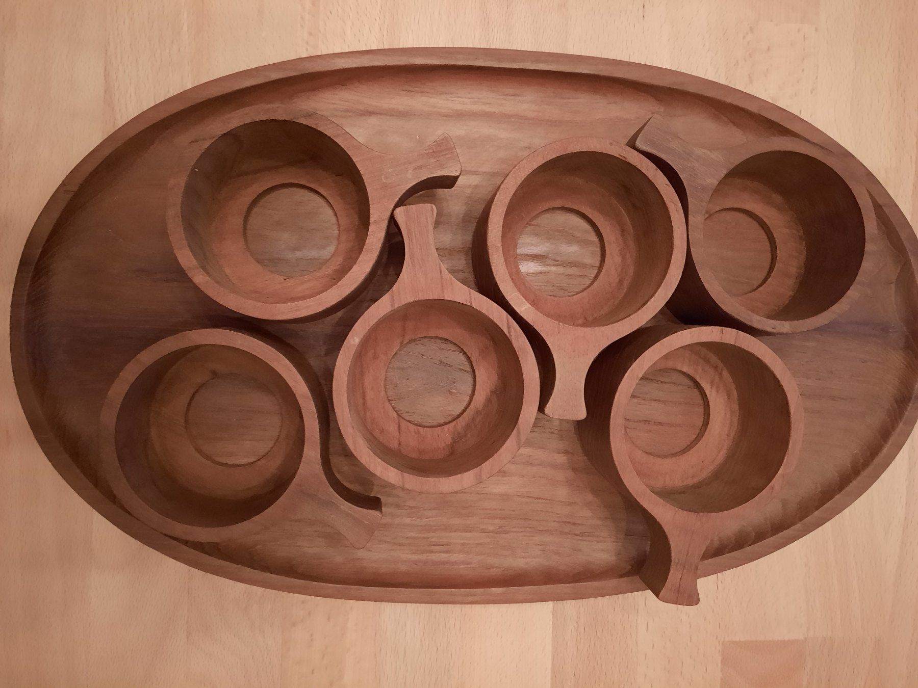 Servierplatten: Teegläserhalter-Set mit Serviertablett, Teakholz, Vintage, – Gebraucht aus Allschwil von saphira012 5
