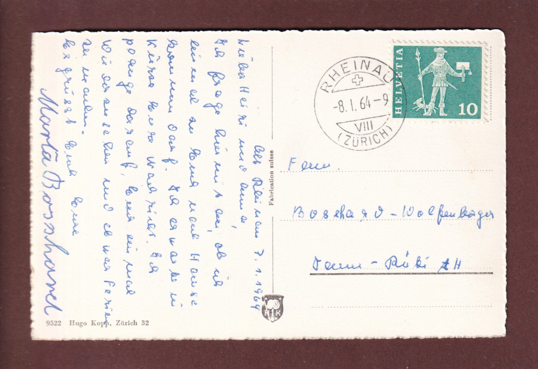 Cartoline postali: RHEINAU - Kloster-Kirche - 1964 – Usato da Pully venduto da nicecards 1