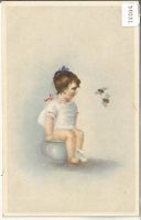 Kleines Mädchen auf dem Topf - Litho