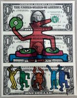 KeC: Haring Dog Party Time, Geldkunst, Echte Dollars, UNIKAT