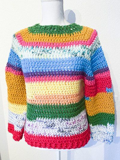 Gehäkelte Topdown Pullover Pulli bunt (Neu (gemäss Beschreibung