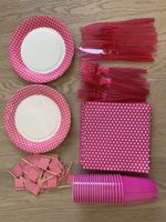 Pink Polka Dot Party Set Plates Cups Napkins Flags!