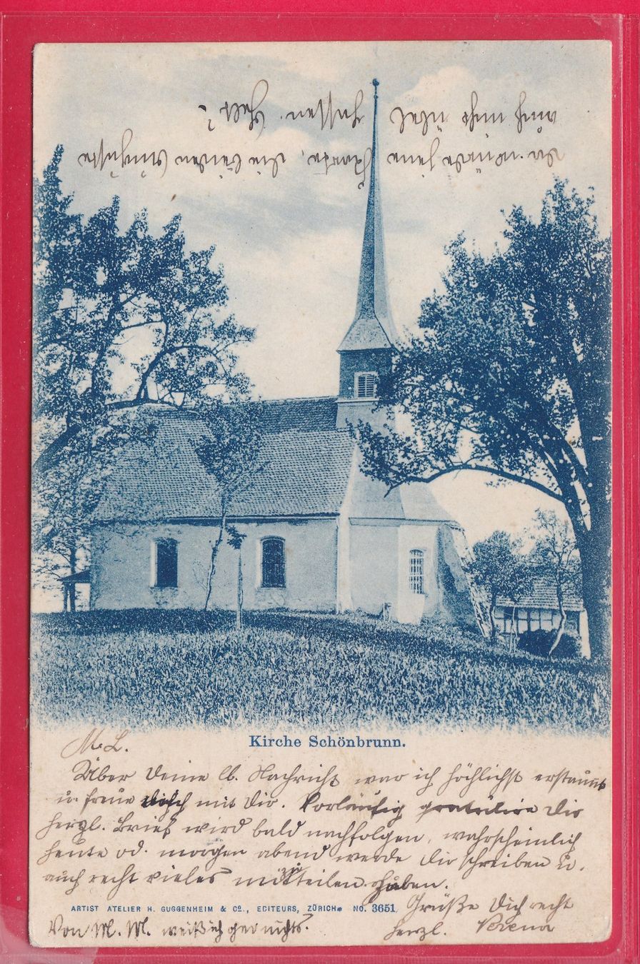 Ansichtskarten: KIRCHE SCHÖNBRUN, 21.3.1900 – Gebraucht aus Oberrieden von Gebirgsstelze