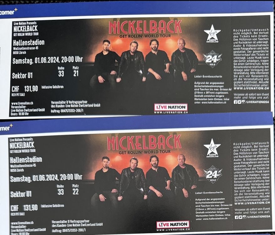 2 Sitzplatztickets für das Konzert am 1.6. im Hallenstadion | Kaufen ...