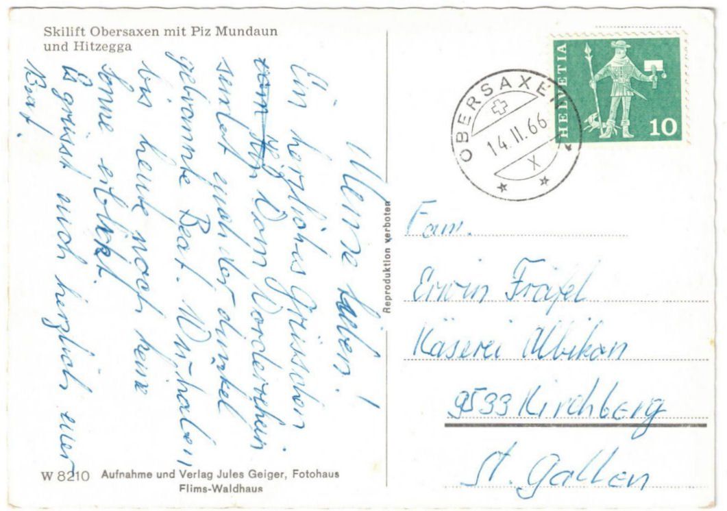Cartoline postali: Obersaxen - Skilift – Usato da Binningen venduto da Mountainrider 1