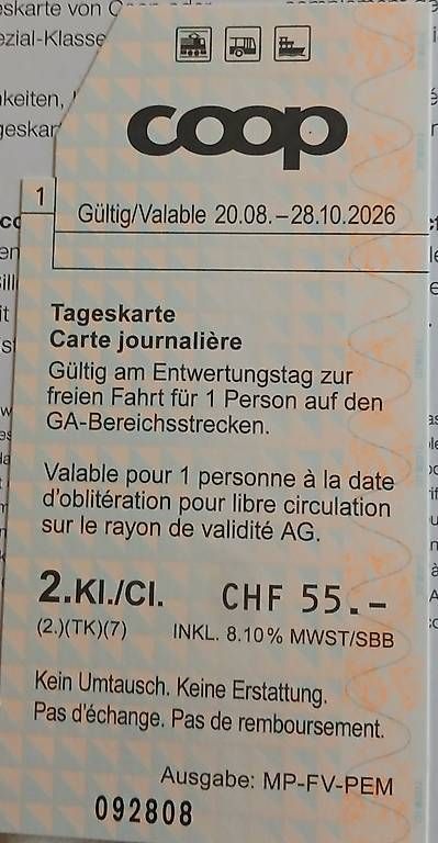 Tickets: SBB-Tageskarte im Angebot – Gebraucht aus Witterswil von Matthias4297 1