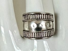 Massiv breit Vintage Bandring Silber S925 Dekor rundum