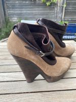 Damen Stiefeletten Navyboot Leder braun, Holzkeilabsatz