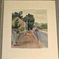 Oskar Zimmermann - Aquarell/Dorfszene - mit Nachlass-Stempel