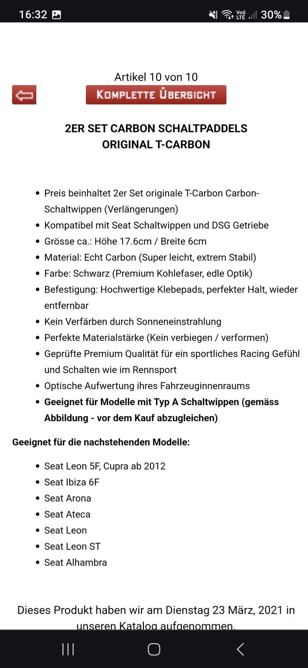 Seat Sonstiges Fahrzeugzubehör: Carbon Schaltwippen – Neu (gemäss Beschreibung) aus Anwil von Packy848 3