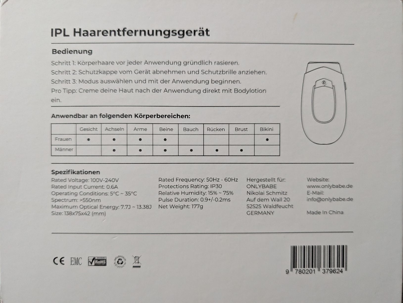 Altro per la cura del corpo: IPL Haarentfernung von Onlybabe IPL PRO – Nuovo (secondo la descrizione) da Fislisbach venduto da Pika_83 1