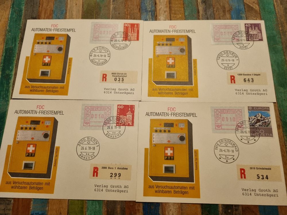 1978 4 FDC ATM TypII verschiedene Ortschaften (Gebraucht) in Arni AG ...