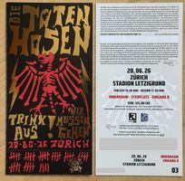 Die Toten Hosen - Konzertkarte, 20.06.2026, Letzigrund
