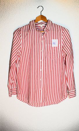 Gestreifte Hemdbluse, Grösse 36, dunkelrot/Weiss