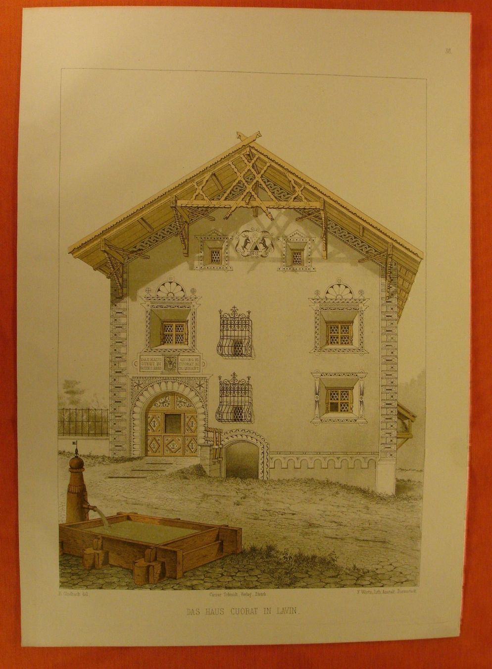 Grafica & Litografie: LAVIN, LITHOGRAPHIE 1886,  HAUS CUORAT – Usato da Grüningen venduto da Kartensammler 1