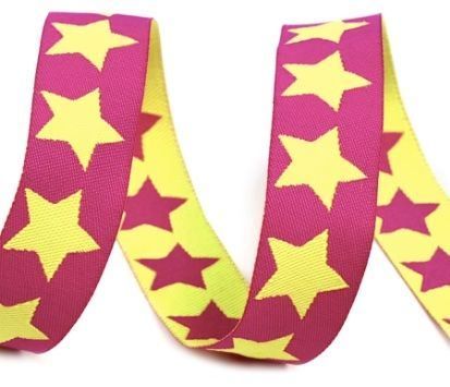 Sonstiges zum Basteln & Handarbeiten: Webband Sterne gelb pink 17mm – Neu und originalverpackt aus Winterthur von nuggi88